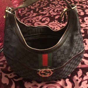 Authentic Gucci Black Monogram Hobo Bag
